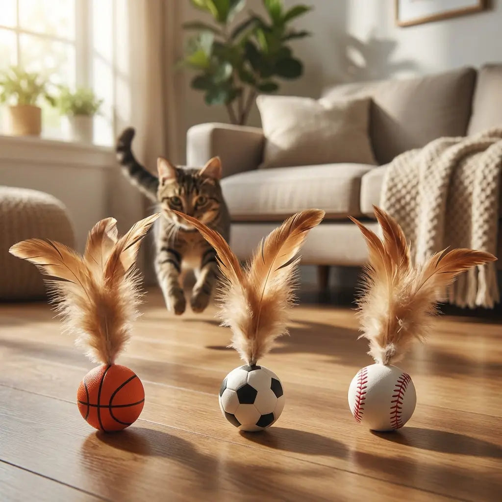 【6 Pieces】Interactive Cat Toy Feather Bounce Ball Self Play Hunting Instinct Toy for Indoor Cats Keep Cats Active Reduce Boredom Anxiety Kitten Exercise Toy Lightweight Durable Cat Enrichment Toy 6 Pack Cat Toys for Indoor Cats Kitten Play Activity Home