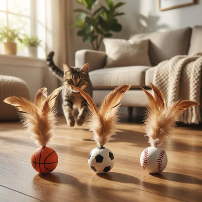 【6 Pieces】Interactive Cat Toy Feather Bounce Ball Self Play Hunting Instinct Toy for Indoor Cats Keep Cats Active Reduce Boredom Anxiety Kitten Exercise Toy Lightweight Durable Cat Enrichment Toy 6 Pack Cat Toys for Indoor Cats Kitten Play Activity Home