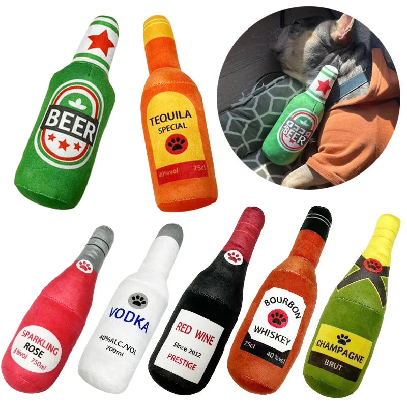 Funny Dog Toy Plush Beer Bottle Squeaky