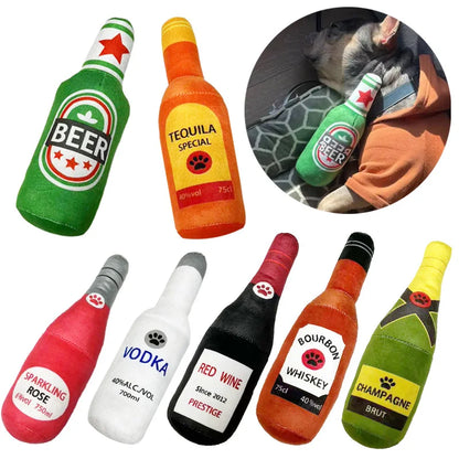Funny Dog Toy Plush Beer Bottle Squeaky