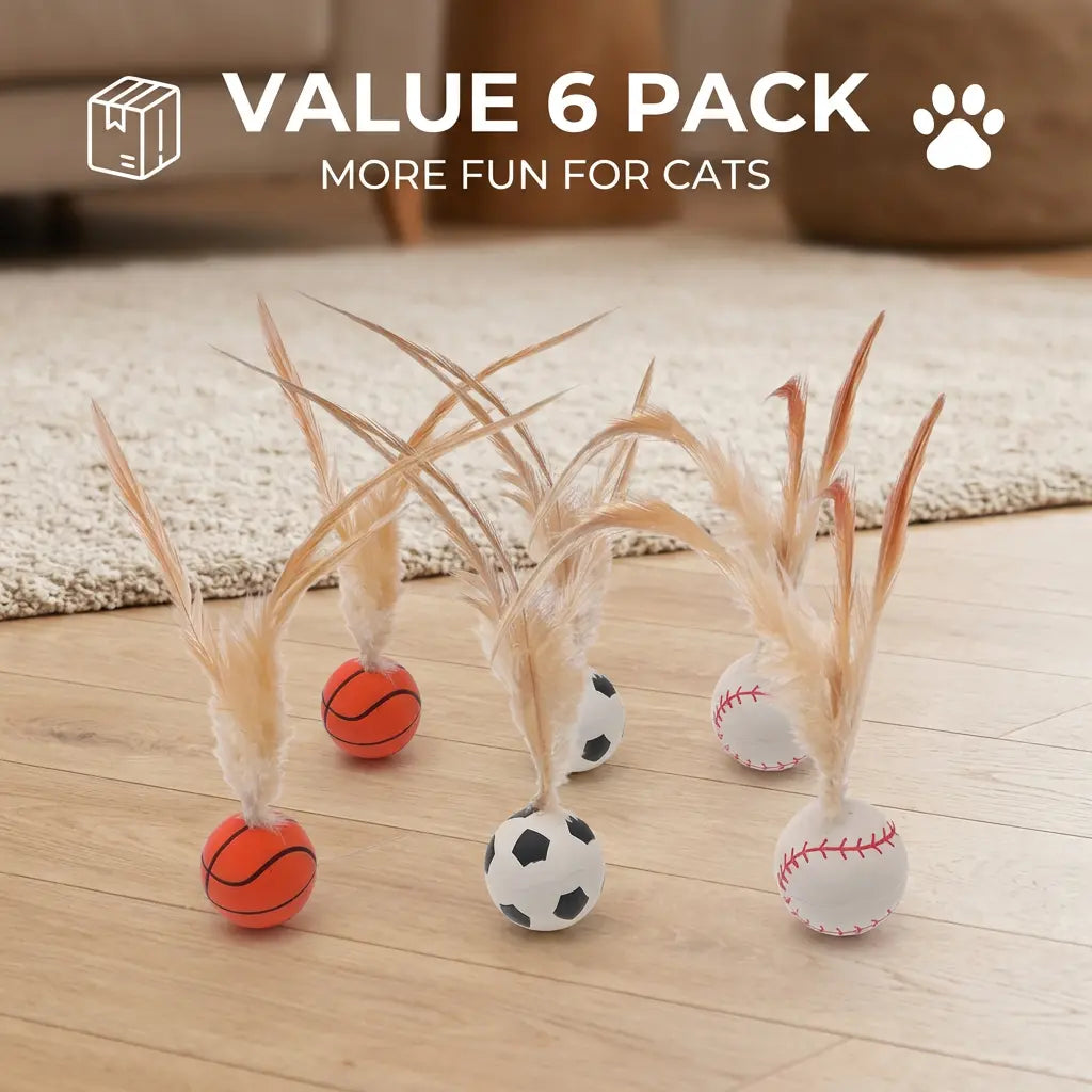 【6 Pieces】Interactive Cat Toy Feather Bounce Ball Self Play Hunting Instinct Toy for Indoor Cats Keep Cats Active Reduce Boredom Anxiety Kitten Exercise Toy Lightweight Durable Cat Enrichment Toy 6 Pack Cat Toys for Indoor Cats Kitten Play Activity Home
