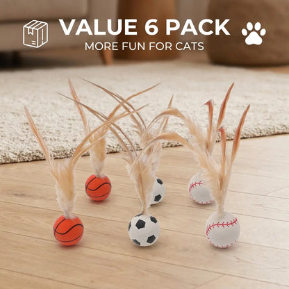 【6 Pieces】Interactive Cat Toy Feather Bounce Ball Self Play Hunting Instinct Toy for Indoor Cats Keep Cats Active Reduce Boredom Anxiety Kitten Exercise Toy Lightweight Durable Cat Enrichment Toy 6 Pack Cat Toys for Indoor Cats Kitten Play Activity Home