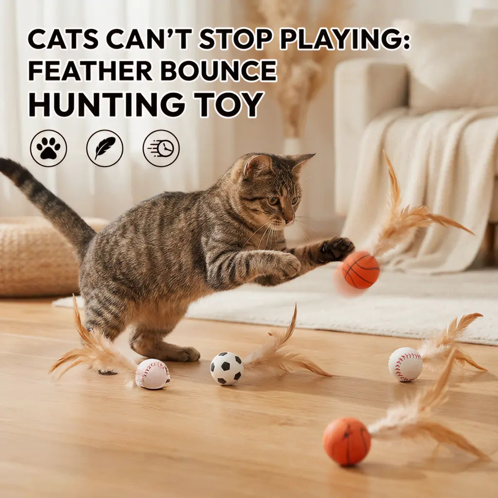【6 Pieces】Interactive Cat Toy Feather Bounce Ball Self Play Hunting Instinct Toy for Indoor Cats Keep Cats Active Reduce Boredom Anxiety Kitten Exercise Toy Lightweight Durable Cat Enrichment Toy 6 Pack Cat Toys for Indoor Cats Kitten Play Activity Home