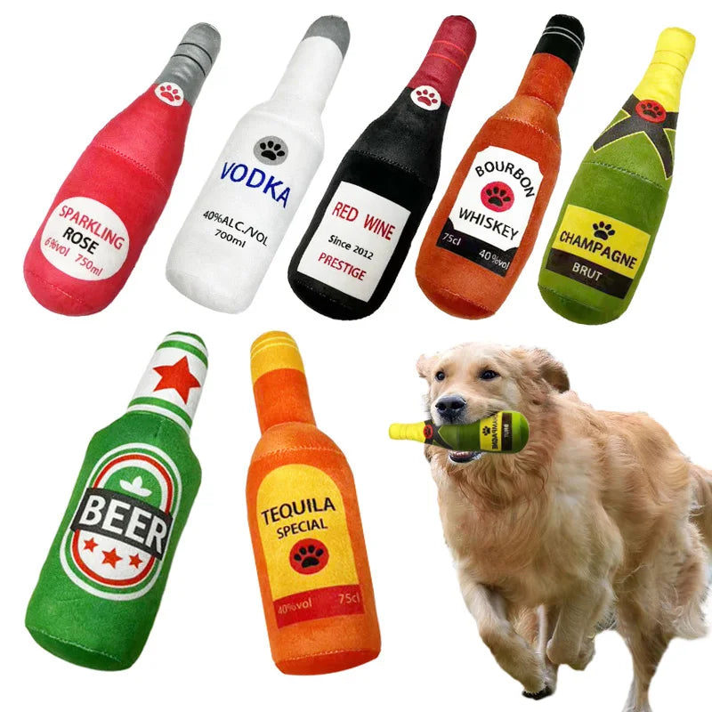 Funny Dog Toy Plush Beer Bottle Squeaky