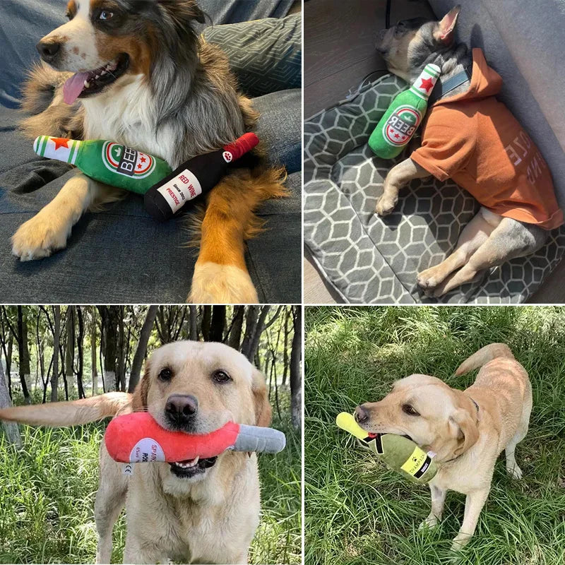 Funny Dog Toy Plush Beer Bottle Squeaky